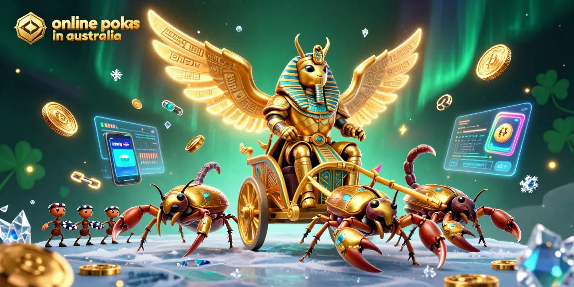 Spin the reels on online pokies in Australia with vibrant visuals of lucky charms and crypto elements.