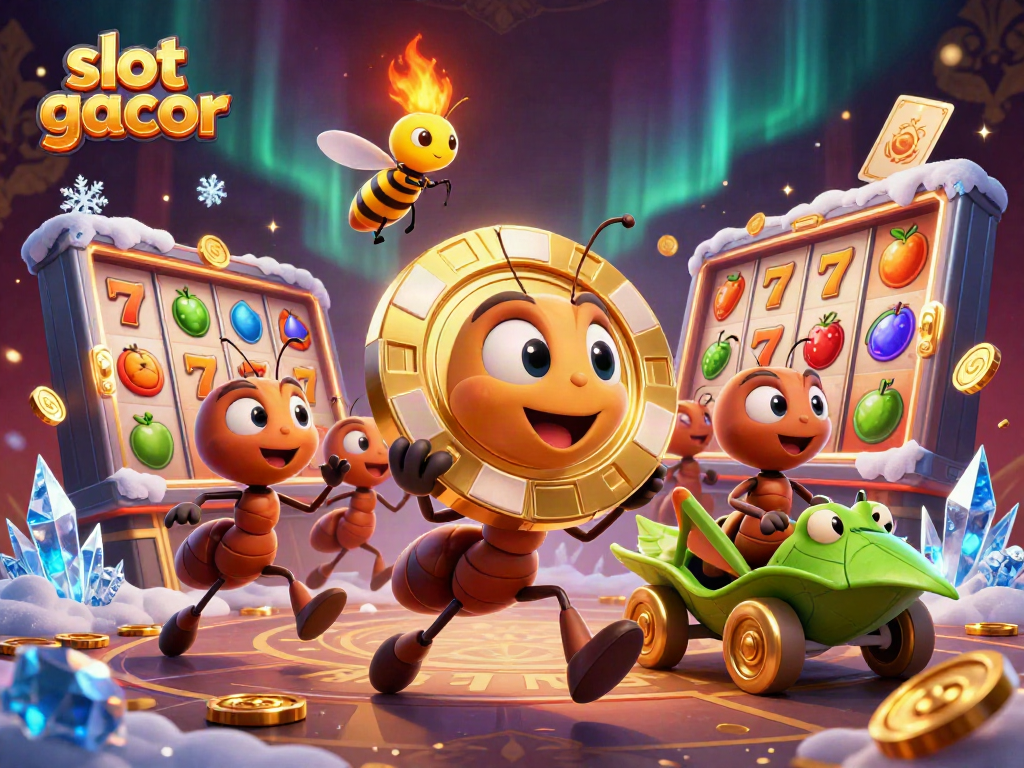 Engage with slot gacor themes as cartoon ants execute a heist, showcasing dynamic casino elements.