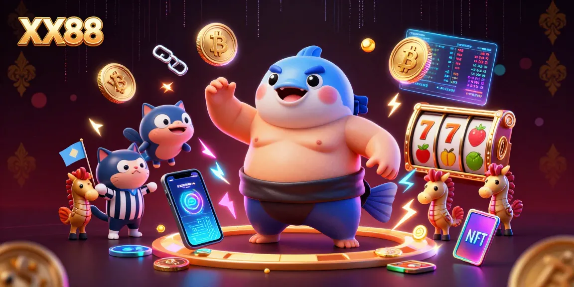 Play exciting games with XX88’s vibrant 3D casino atmosphere, featuring slot reels and crypto elements.