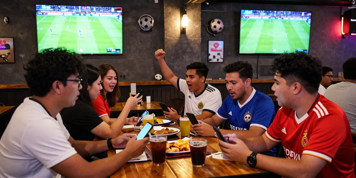 Exciting football betting scene in Malaysia with fans engaging in live match viewing and placing bets.