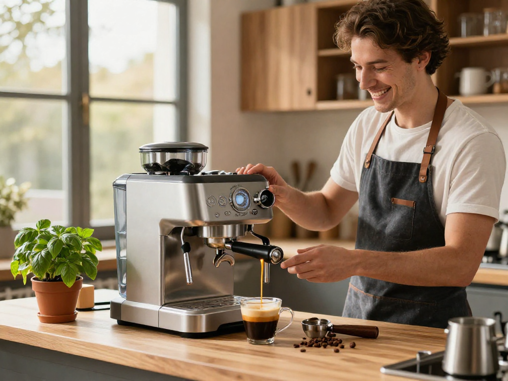 Barista showcasing rokok 88 espresso machine demonstrating rich espresso extraction.