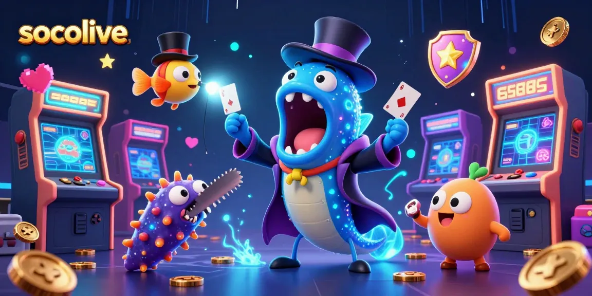 Socolive narrates a vibrant, magical underwater gambling world lively with characters and arcade elements.