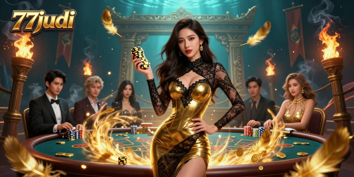 Experience high-stakes excitement at 77judi with a glamorous baccarat setting and golden chips.