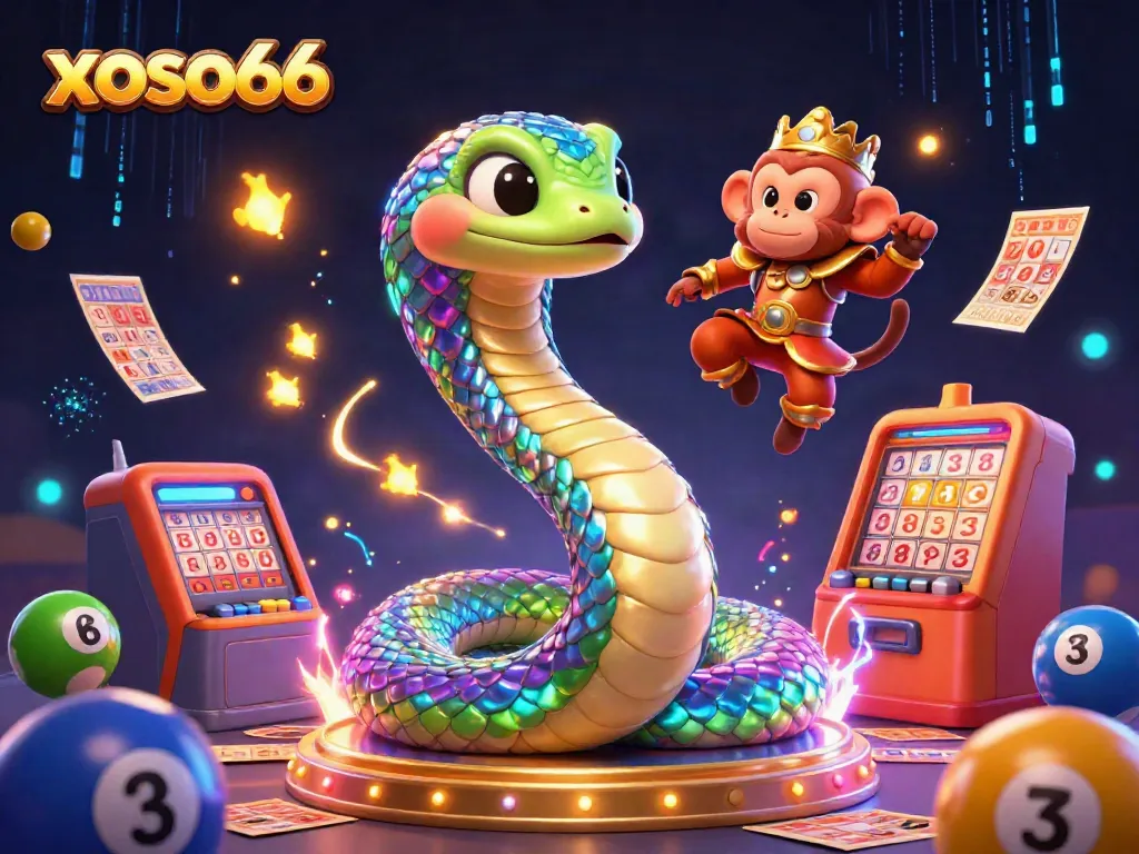 Engage in lottery excitement with xoso66's colorful gaming scene showcasing vibrant characters and rich gambling elements.