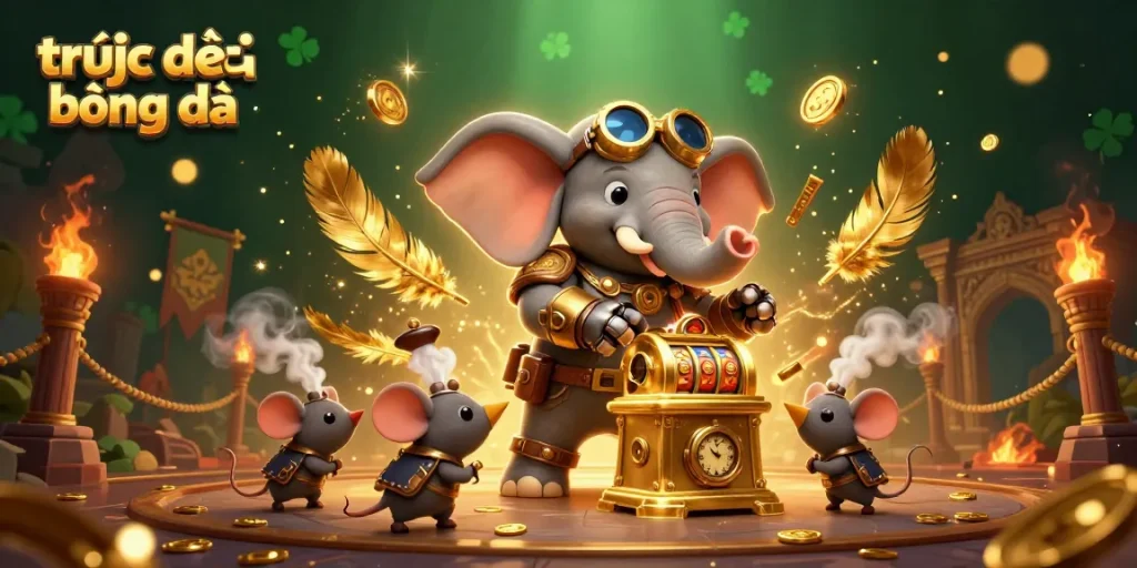 Engaging gameplay of trực tiếp bóng đá with a steampunk elephant at a golden slot machine.
